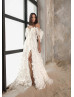Ivory 3D Flowers Lace Tulle Slit Fairy Wedding Dress Ivory 3D Flowers Lace Tulle Slit Fairy Wedding Dress